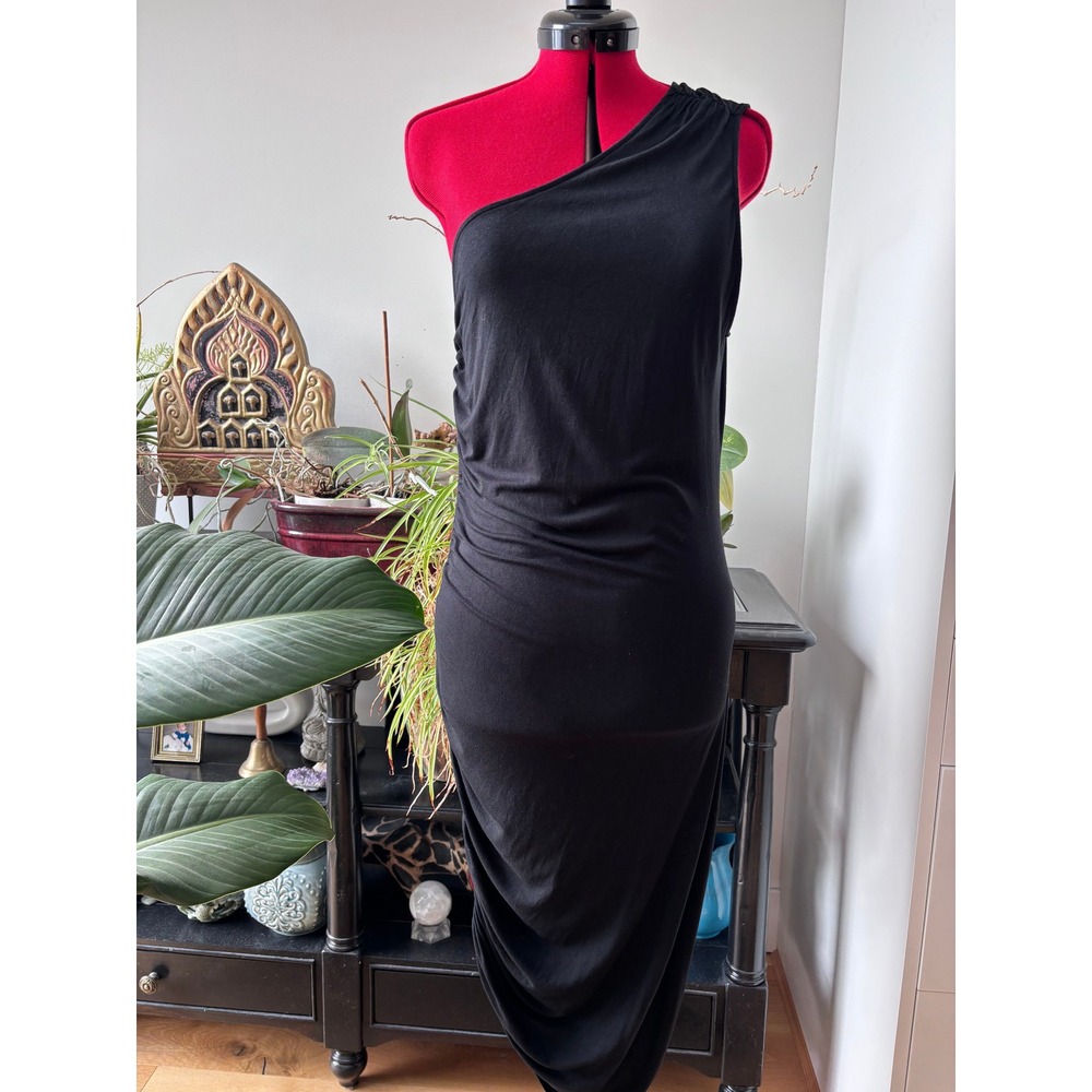 A New Day one shoulder dress women size M black ruched asymmetrical hem LBD